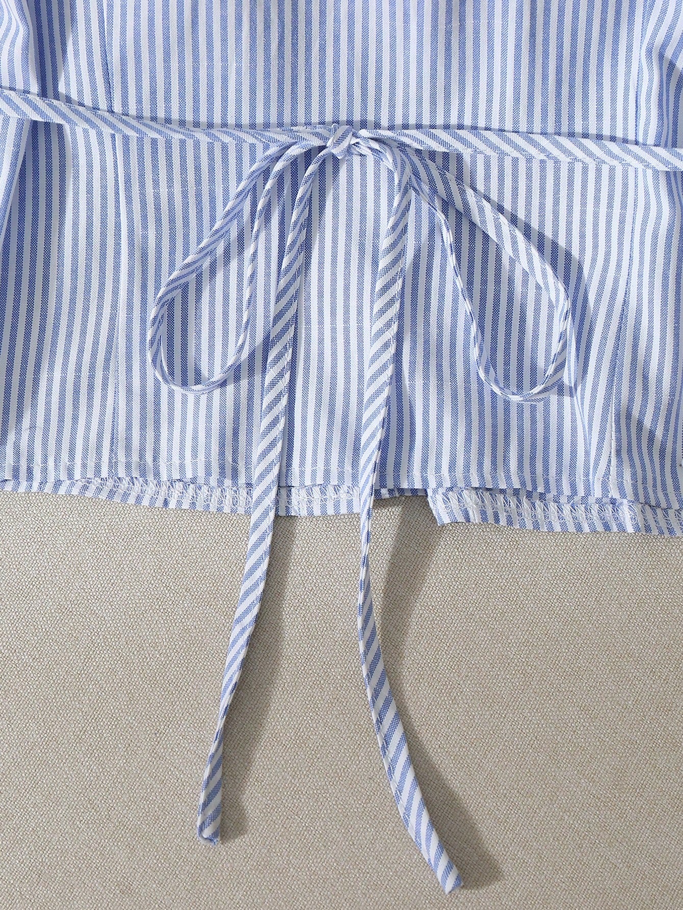 Franclia Women Blue White Stripe Button Ruched V-Collar Shirt, Summer Effortless Chic Blouse, Back-To-School, Spring Casual