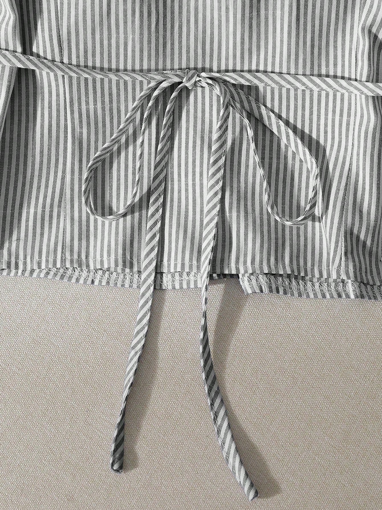 Franclia Women Blue White Stripe Button Ruched V-Collar Shirt, Summer Effortless Chic Blouse, Back-To-School, Spring Casual