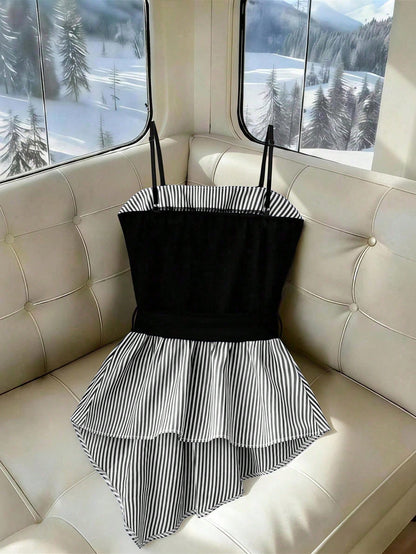Franclia Women's Black And White Striped Elegant Vest,Summer Casual Camisole Top For Brunch,Formal Office Wear, Knit Y2K Style Business Outfits