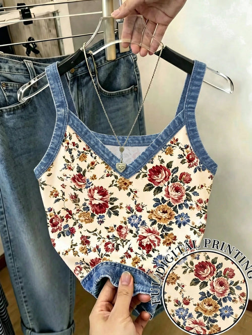 Franclia Women's Digital Floral Print Camisole Tank Top For Summer