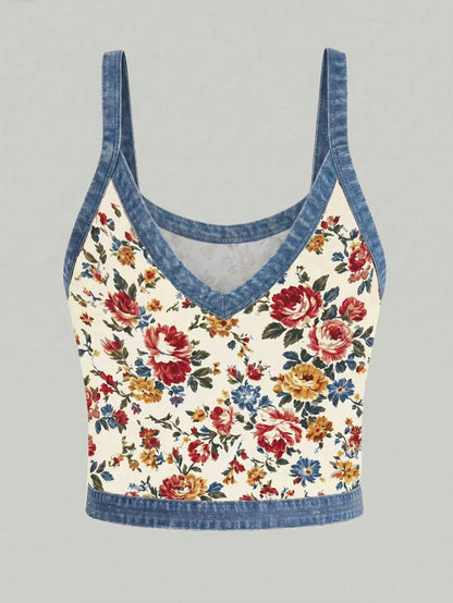 Franclia Women's Digital Floral Print Camisole Tank Top For Summer