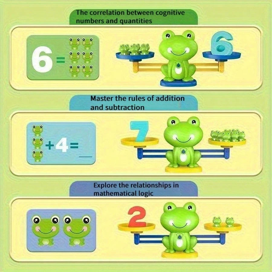 Frog Balance Game Math Learning Toy, With Numbered Blocks And Color Recognition Cards- Educational Counting And Weight Comparison Activities For Preschool And Kindergarten Kids- Durable Plastic Mate