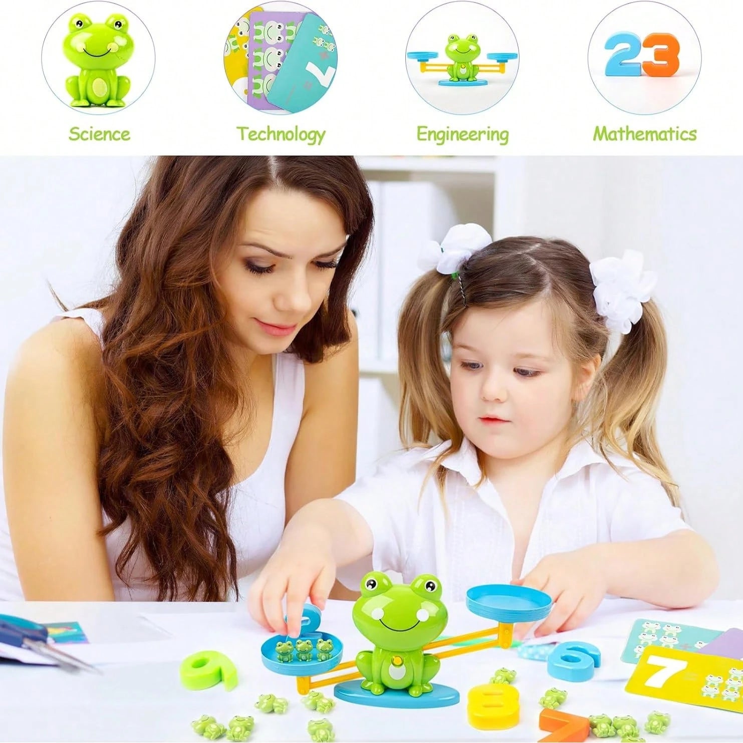 Frog Balance Game Math Learning Toy, With Numbered Blocks And Color Recognition Cards- Educational Counting And Weight Comparison Activities For Preschool And Kindergarten Kids- Durable Plastic Mate