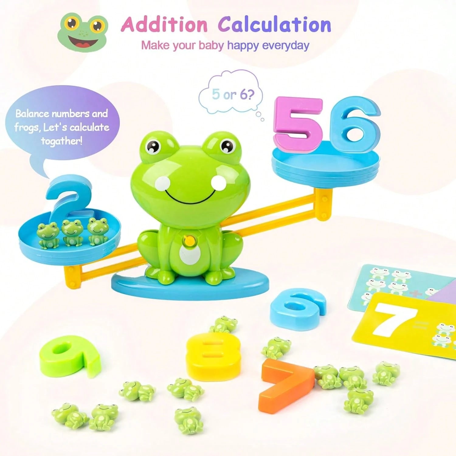 Frog Balance Game Math Learning Toy, With Numbered Blocks And Color Recognition Cards- Educational Counting And Weight Comparison Activities For Preschool And Kindergarten Kids- Durable Plastic Mate