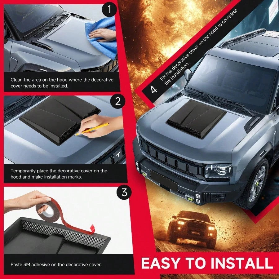 Front Air Flow Intake Hood Scoop Vent Cover Cap Glossy Black For Mustang GT