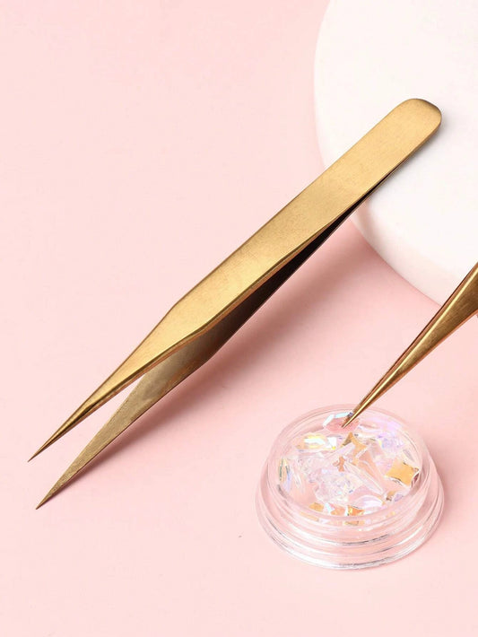 FULL BEAUTY 1pc Stainless Steel Nail Art Tweezers,Nail Supplies,Nail Tools,Nail Art Tools,Back To School,Nails,Nail Tools For Press On Nails
