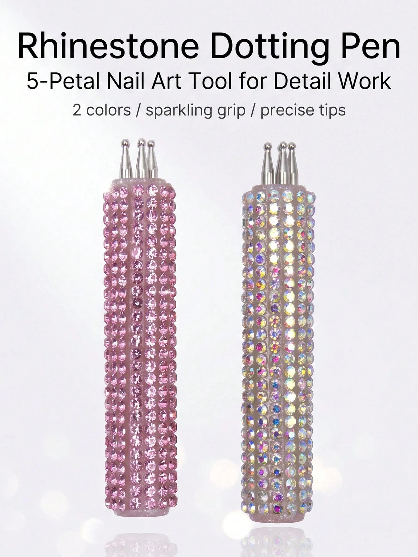 Full Rhinestone Nail Art Dotting Pen, Create Plum Blossom Pattern With One Stroke, Essential Nail Art Tool For Makeup Enthusiasts And Nail Art Beginners.