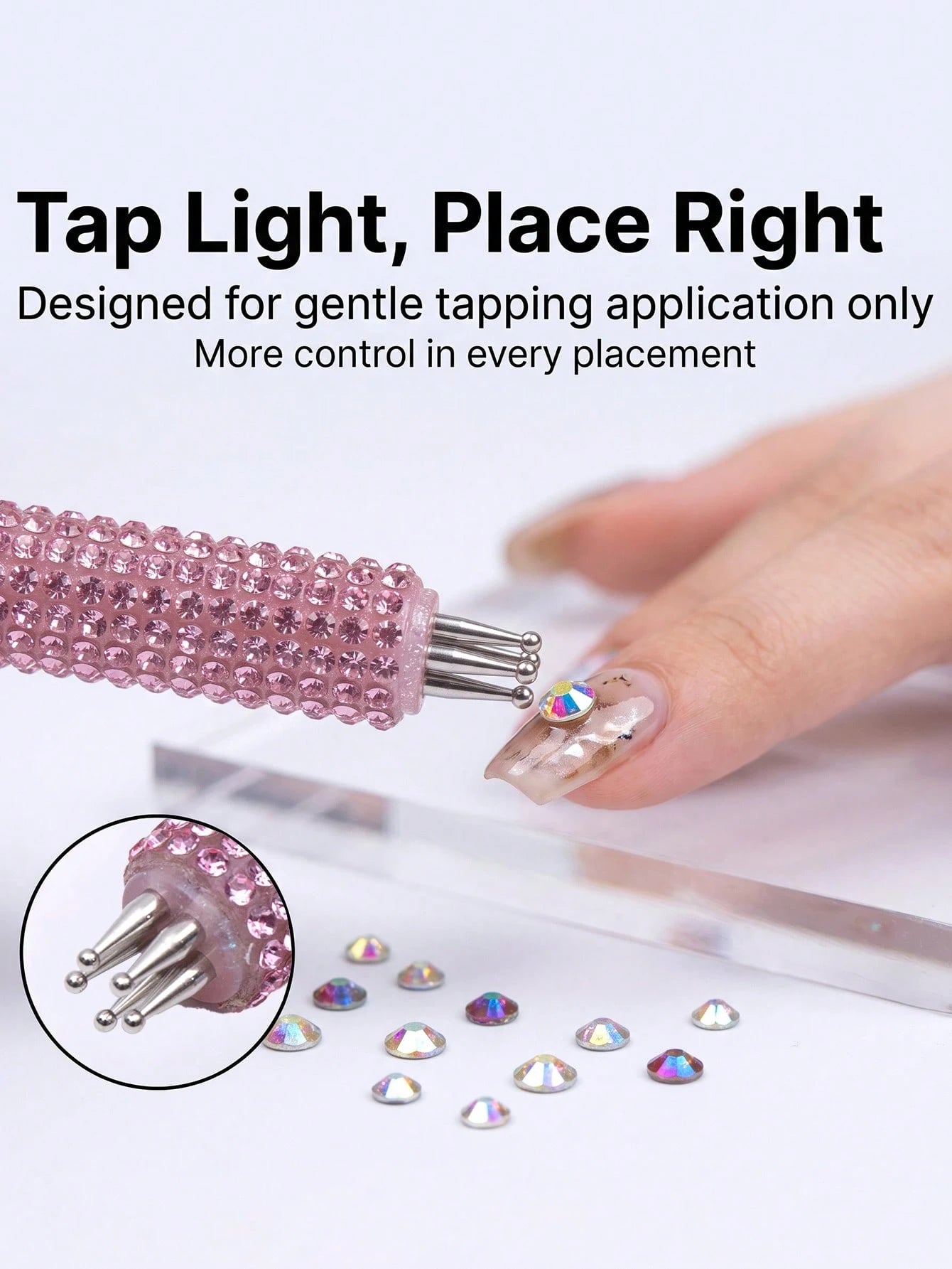 Full Rhinestone Nail Art Dotting Pen, Create Plum Blossom Pattern With One Stroke, Essential Nail Art Tool For Makeup Enthusiasts And Nail Art Beginners.