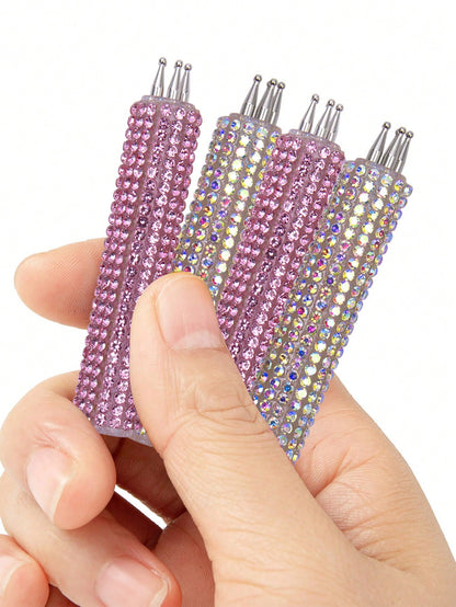 Full Rhinestone Nail Art Dotting Pen, Create Plum Blossom Pattern With One Stroke, Essential Nail Art Tool For Makeup Enthusiasts And Nail Art Beginners.