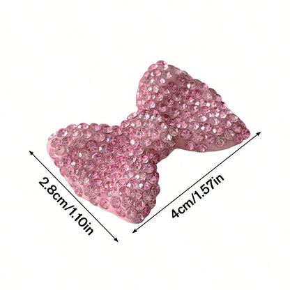 Fully Rhinestoned Pink Bow Car Decor Sticker, Shiny Crystal Girly Chic Small Accessory For Navigation Screen & Center Console