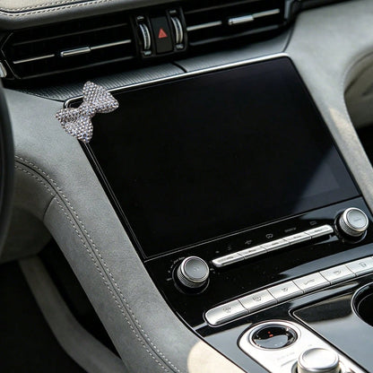 Fully Rhinestoned Pink Bow Car Decor Sticker, Shiny Crystal Girly Chic Small Accessory For Navigation Screen & Center Console