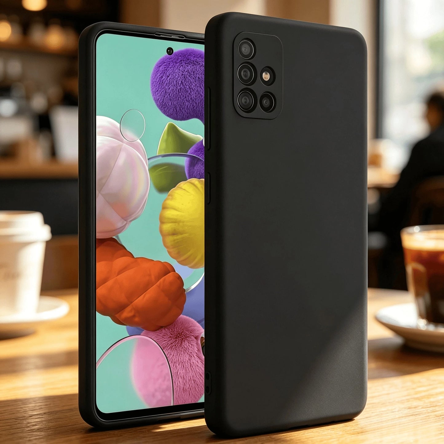 Galaxy Series Matte Black Non-Slip Phone Case Fingerprint & Stain Resistant Soft TPU Back Cover Raised Screen & Camera Protection Shock Resistant Anti-Collision Exact Cutouts Slim Full Body Durable Ma