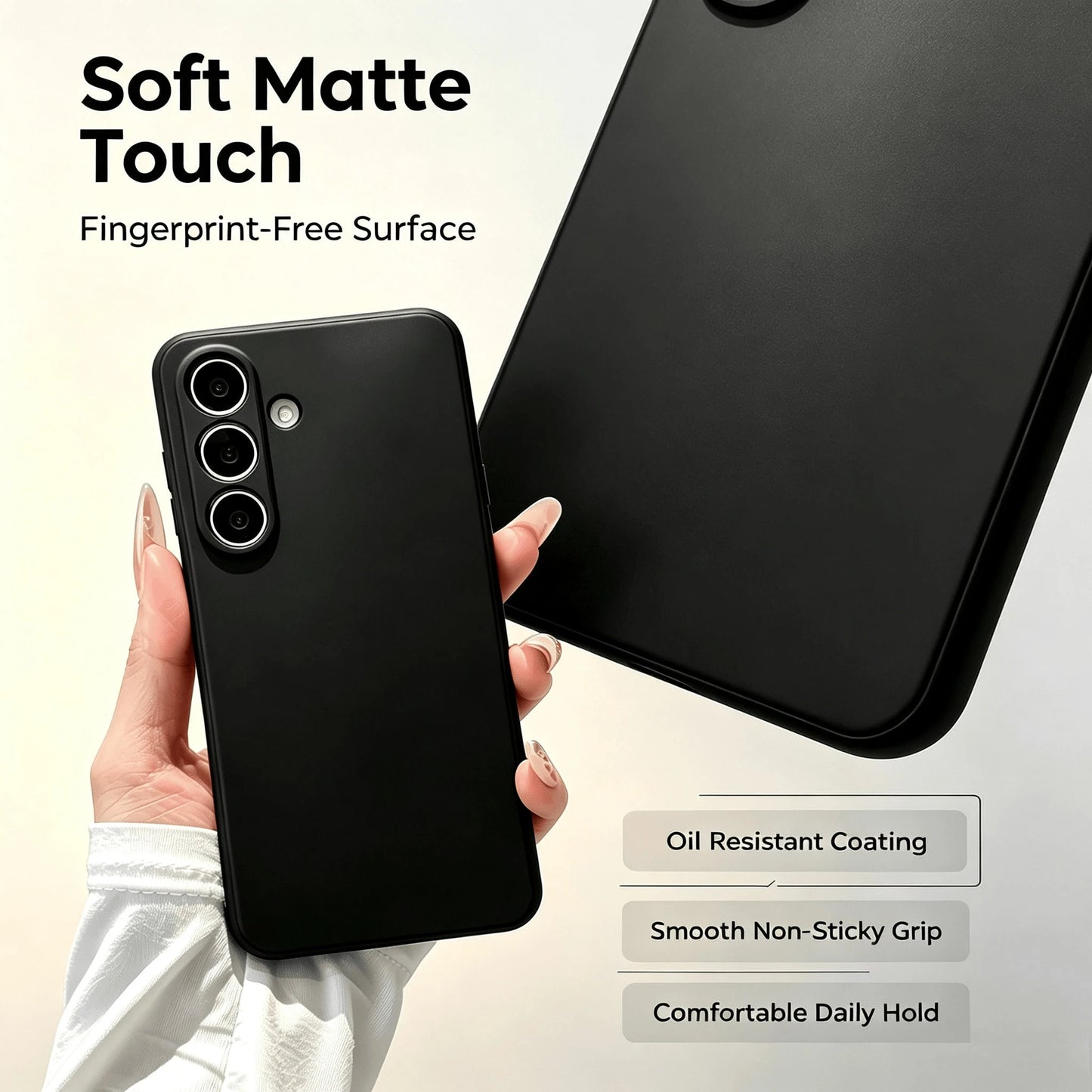 Galaxy Series Matte Black Non-Slip Phone Case Fingerprint & Stain Resistant Soft TPU Back Cover Raised Screen & Camera Protection Shock Resistant Anti-Collision Exact Cutouts Slim Full Body Durable Ma