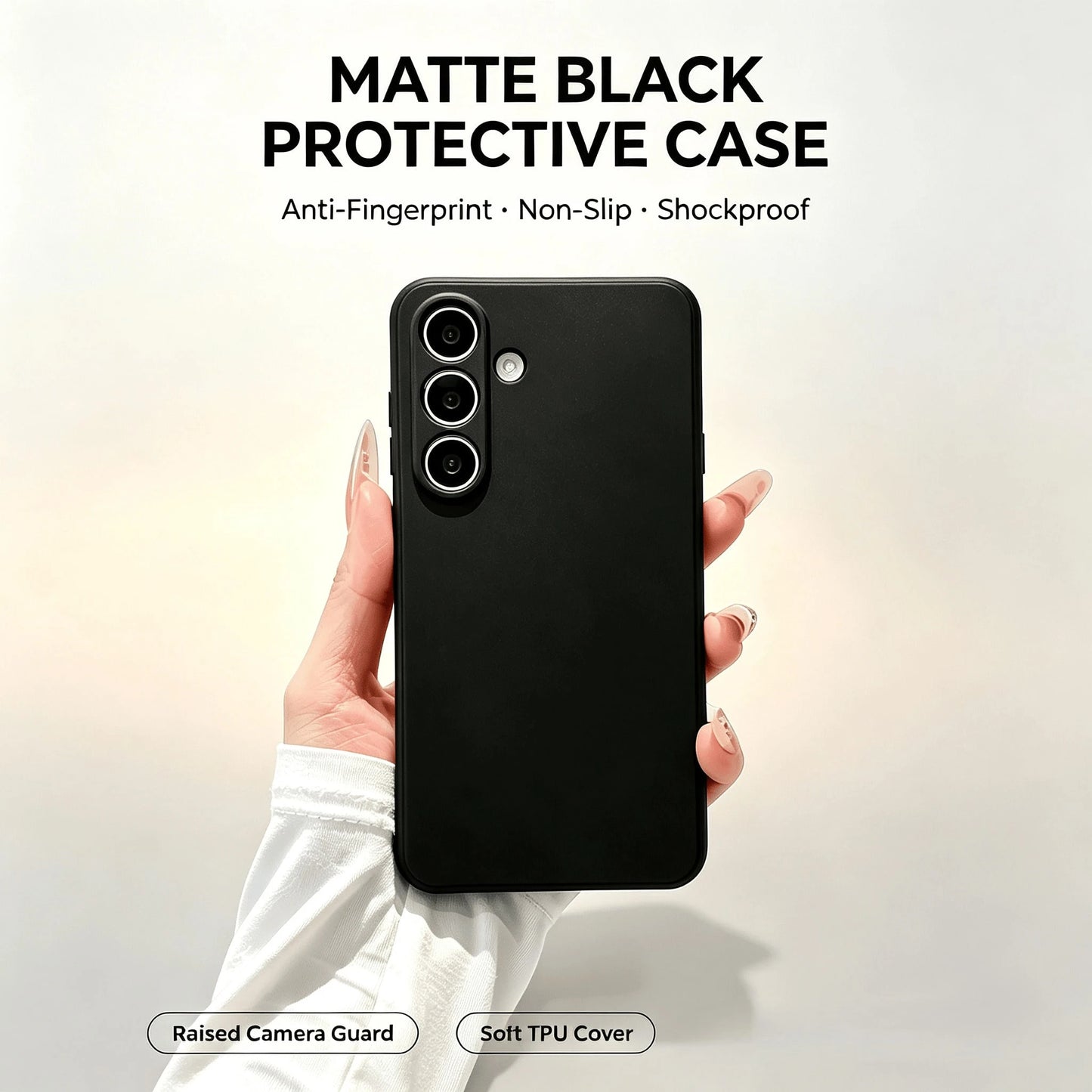 Galaxy Series Matte Black Non-Slip Phone Case Fingerprint & Stain Resistant Soft TPU Back Cover Raised Screen & Camera Protection Shock Resistant Anti-Collision Exact Cutouts Slim Full Body Durable Ma