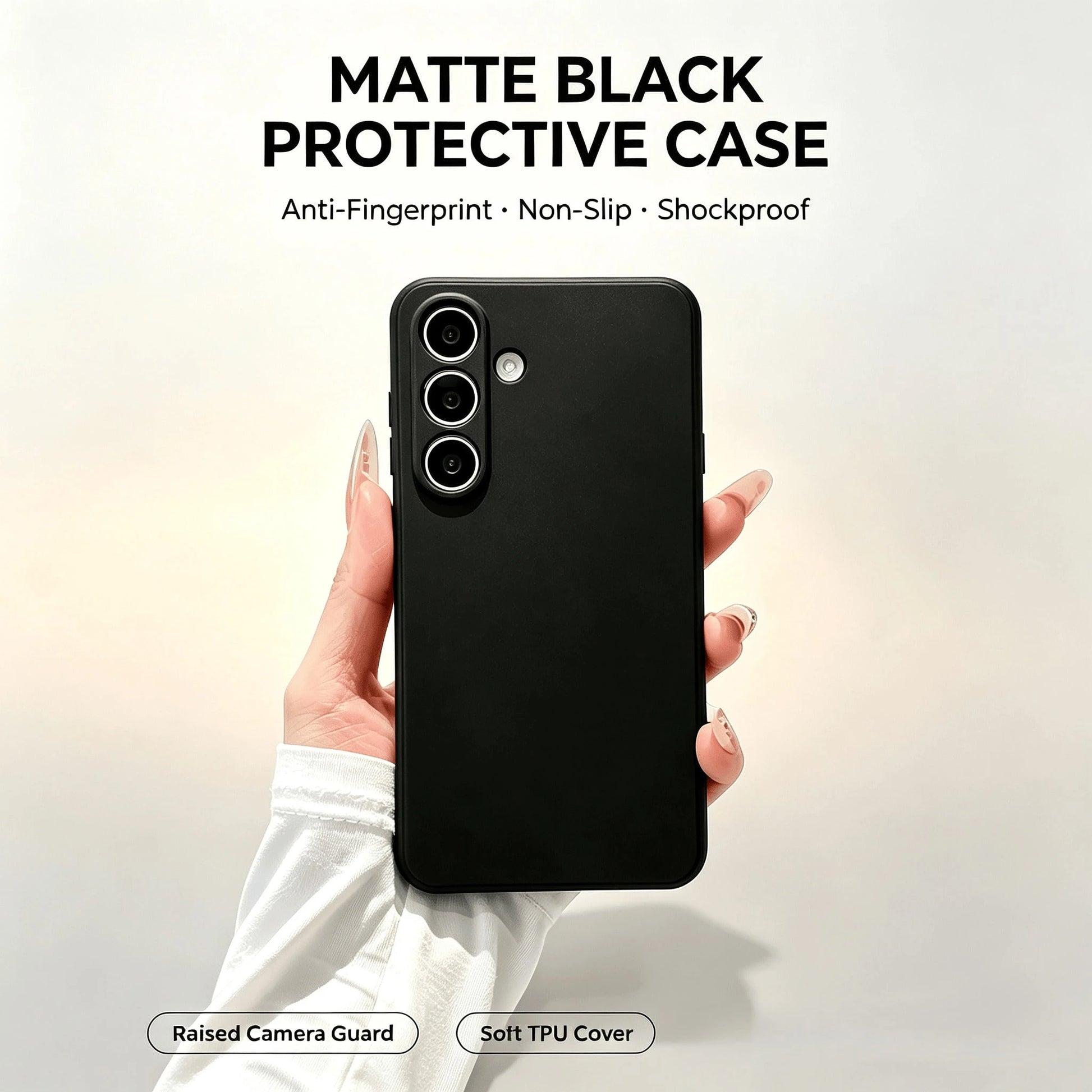 Galaxy Series Matte Black Non-Slip Phone Case Fingerprint & Stain Resistant Soft TPU Back Cover Raised Screen & Camera Protection Shock Resistant Anti-Collision Exact Cutouts Slim Full Body Durable Ma