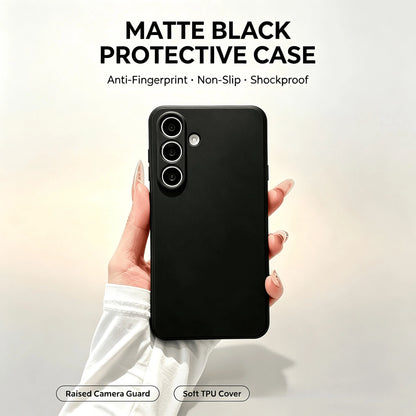 Galaxy Series Matte Black Non-Slip Phone Case Fingerprint & Stain Resistant Soft TPU Back Cover Raised Screen & Camera Protection Shock Resistant Anti-Collision Exact Cutouts Slim Full Body Durable Ma