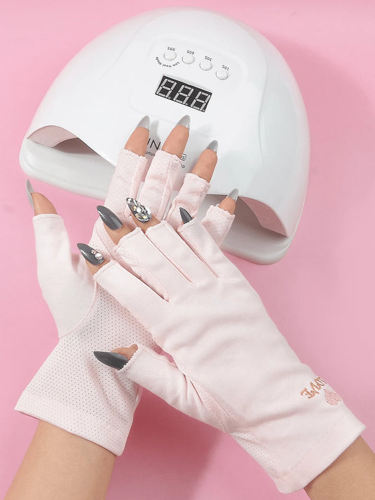 Gel Nail Art UV Protection Gloves, UV Light Therapy Gloves, Pink Fingerless Gloves (1 Pair), Prevent Skin Tanning Under Nail Lamp, Ideal For Nail Artists, DIY Nail Enthusiasts And Nail Salons (Valenti