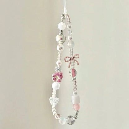 Gentle Taro Purple Beaded Phone Lanyard, Clear Crystal Beads Paired With Faux Pearl Splice, Purple Bow And Heart Charm Accents, Delicate Cartoon House Pendant, Ins Fresh Girly Vibe, Can Be Hung On Pho