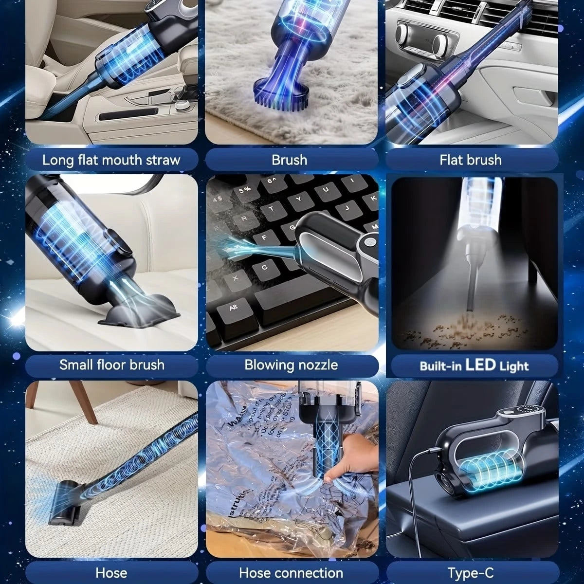 GHUSTAR 16000Pa Powerful Suction Handheld Cordless Vacuum Cleaner, Featuring A High-Power Brushless Motor With Built-In Lighting Function, Includes Multiple Accessories For Easily Handling Various Cle
