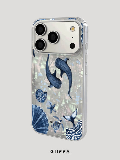 GIIPPA Blue Whale & Ocean Pattern Design Phone 17 Pro Max Phone Case, Compatible With Phone 16 Pro Max, 15 Pro Max, 14 Pro Max, 11/12/13/14/15/16 Pro Max Plus, Korean Style High-End Fashion Fun Elegan