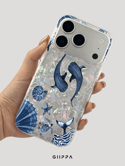 GIIPPA Blue Whale & Ocean Pattern Design Phone 17 Pro Max Phone Case, Compatible With Phone 16 Pro Max, 15 Pro Max, 14 Pro Max, 11/12/13/14/15/16 Pro Max Plus, Korean Style High-End Fashion Fun Elegan