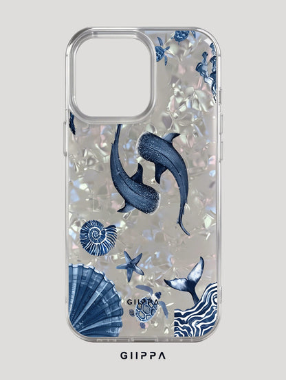 GIIPPA Blue Whale & Ocean Pattern Design Phone 17 Pro Max Phone Case, Compatible With Phone 16 Pro Max, 15 Pro Max, 14 Pro Max, 11/12/13/14/15/16 Pro Max Plus, Korean Style High-End Fashion Fun Elegan