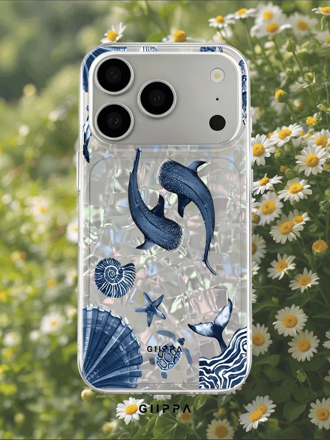 GIIPPA Blue Whale & Ocean Pattern Design Phone 17 Pro Max Phone Case, Compatible With Phone 16 Pro Max, 15 Pro Max, 14 Pro Max, 11/12/13/14/15/16 Pro Max Plus, Korean Style High-End Fashion Fun Elegan