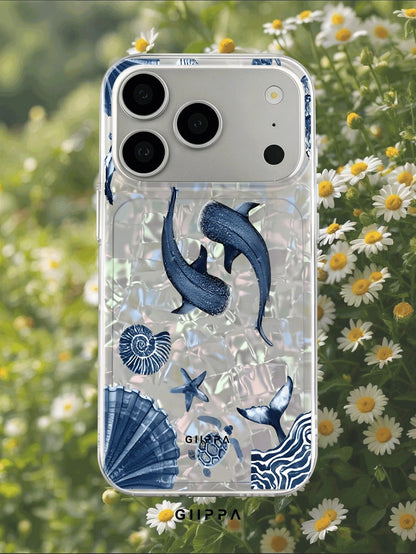 GIIPPA Blue Whale & Ocean Pattern Design Phone 17 Pro Max Phone Case, Compatible With Phone 16 Pro Max, 15 Pro Max, 14 Pro Max, 11/12/13/14/15/16 Pro Max Plus, Korean Style High-End Fashion Fun Elegan
