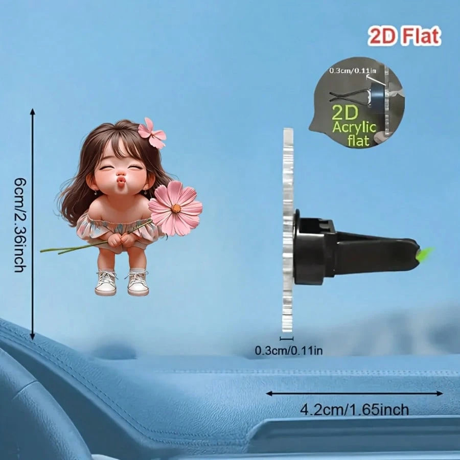 Girl Holding Bouquet, With Decorative Clip. This Car Acrylic Fragrance Diffuser Can Self-Scent, It's A Car Accessory, An Ideal Holiday Gift For Friends And Family.
