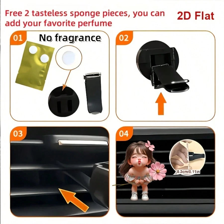 Girl Holding Bouquet, With Decorative Clip. This Car Acrylic Fragrance Diffuser Can Self-Scent, It's A Car Accessory, An Ideal Holiday Gift For Friends And Family.