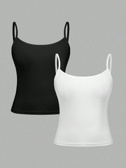 Girlism 2pcs/Set Teen Girl Simple Comfortable & Skin-Friendly Camisole Bra Set