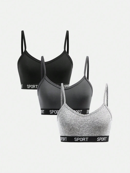 Girlism 3pcs/Set Teen Girls Minimalistic Letter Print Camisole Bralettes