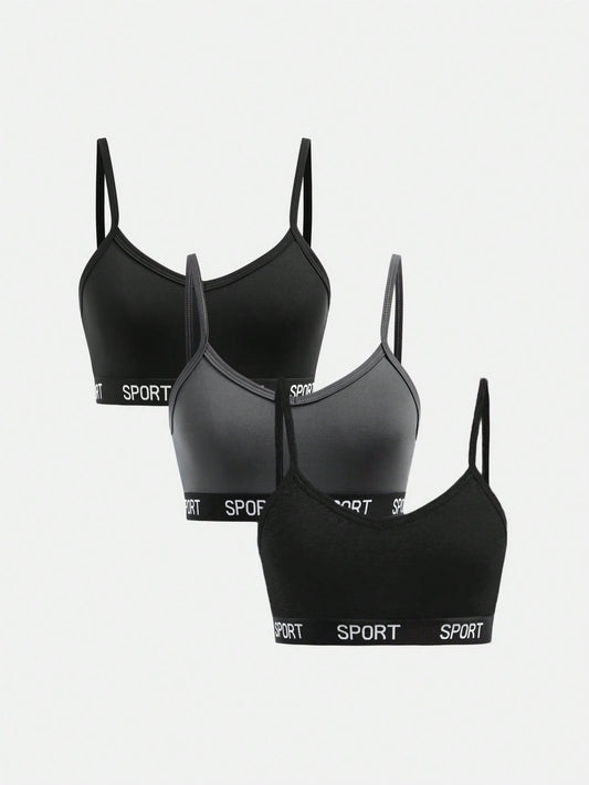 Girlism 3pcs Teen Girl Simple Letter Elastic Cami Bra Set