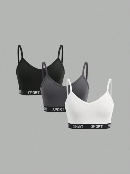 Girlism Teen Girl 3pcs/Set Teenage Girls Minimalist Letter Decorated Camisole Bralette Set