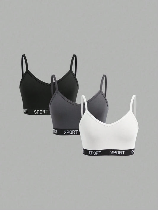 Girlism Teen Girl 3pcs/Set Teenage Girls Minimalist Letter Decorated Camisole Bralette Set