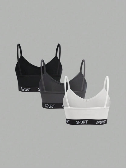 Girlism Teen Girl 3pcs/Set Teenage Girls Minimalist Letter Decorated Camisole Bralette Set