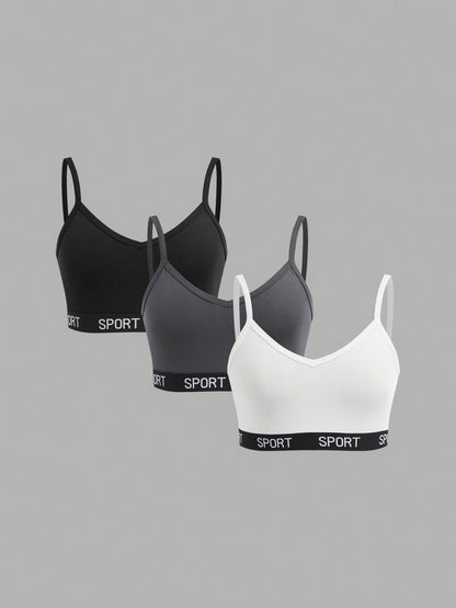 Girlism Teen Girl 3pcs/Set Teenage Girls Minimalist Letter Decorated Camisole Bralette Set