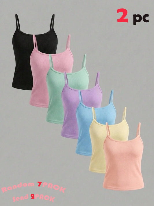 Girlism Teen Girl Minimalist Comfortable Skin-Friendly Snug Fit Camisole Underwear 2pcs/Set