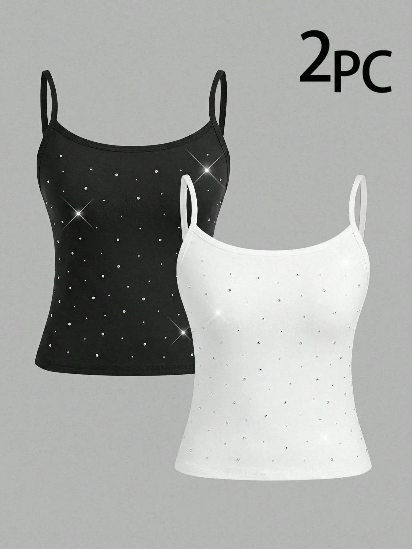 Girlism Teen Girl Teen Girls 2pcs Fashion Rhinestone Simple Comfortable Skin-Friendly Tight Camisole Underwear Set
