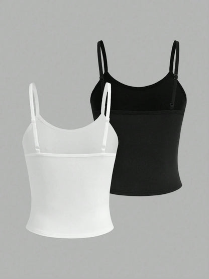 Girlism Teen Girl Teen Girls 2pcs Fashion Rhinestone Simple Comfortable Skin-Friendly Tight Camisole Underwear Set