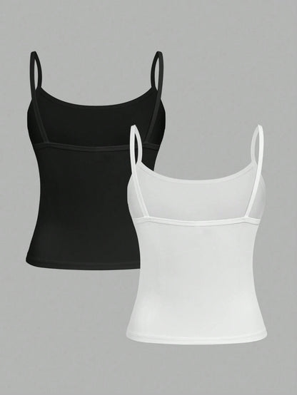 Girlism Teen Girl Teen Girls 2pcs Fashion Rhinestone Simple Comfortable Skin-Friendly Tight Camisole Underwear Set