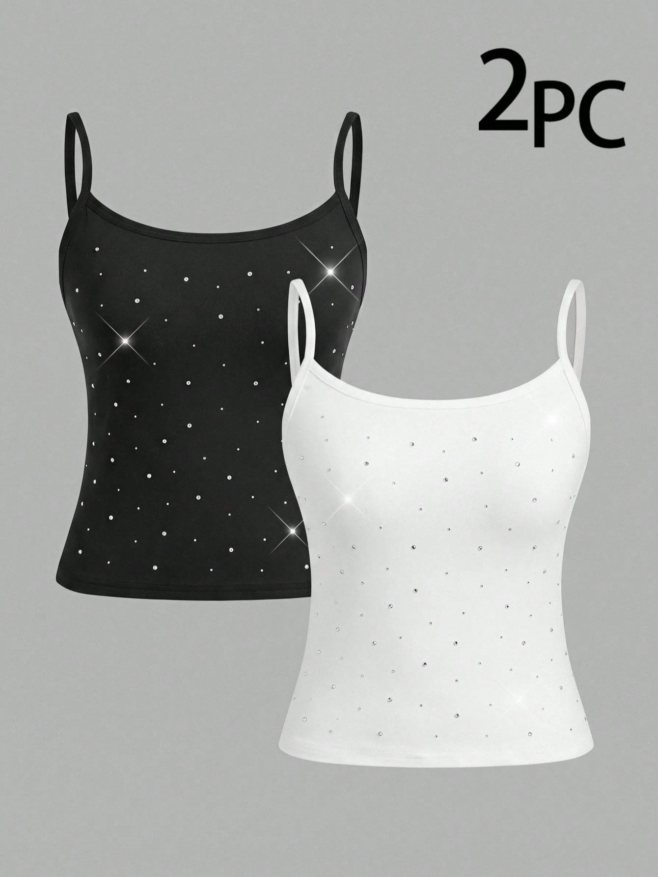 Girlism Teen Girl Teen Girls 2pcs Fashion Rhinestone Simple Comfortable Skin-Friendly Tight Camisole Underwear Set
