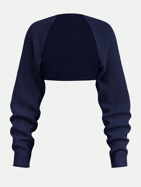 Girlism Teen Girl Teen Girls Navy Blue/Cropped/Ribbed Fabric/Knitted/Textured/Versatile Casual Short Autumn Cardigan/Sun/Daily Wear/All-Match Cardigan