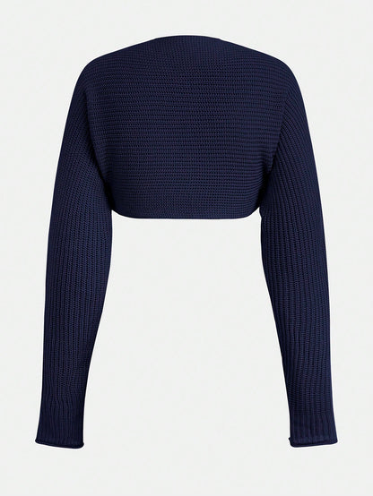 Girlism Teen Girl Teen Girls Navy Blue/Cropped/Ribbed Fabric/Knitted/Textured/Versatile Casual Short Autumn Cardigan/Sun/Daily Wear/All-Match Cardigan