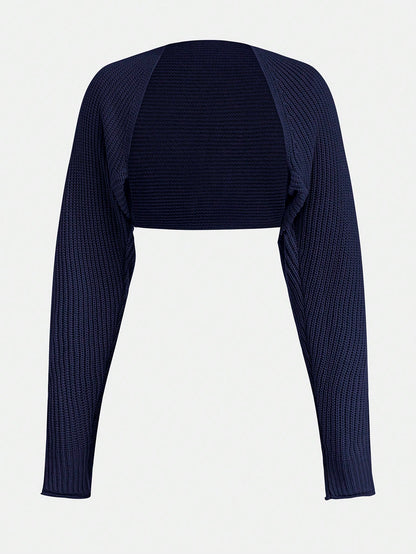 Girlism Teen Girl Teen Girls Navy Blue/Cropped/Ribbed Fabric/Knitted/Textured/Versatile Casual Short Autumn Cardigan/Sun/Daily Wear/All-Match Cardigan
