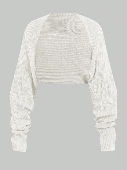 Girlism Teen Girls White/Cropped/Thick Knit Texture/Casual Lightweight Cardigan, Versatile, Suitable For Daily Wear, Sunprotection,In Fall/Winter