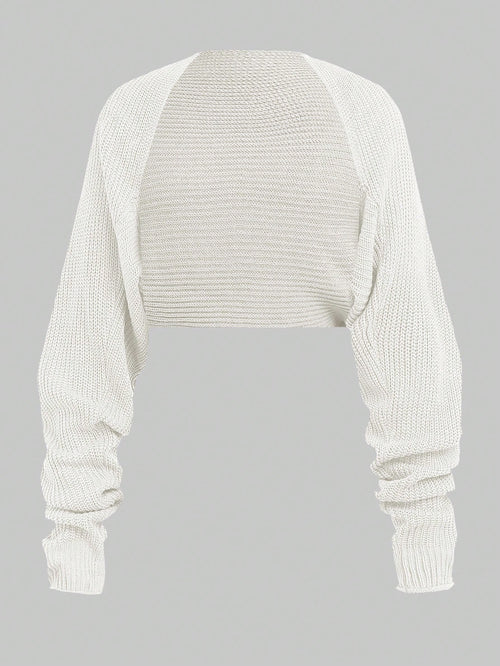 Girlism Teen Girls White/Cropped/Thick Knit Texture/Casual Lightweight Cardigan, Versatile, Suitable For Daily Wear, Sunprotection,In Fall/Winter