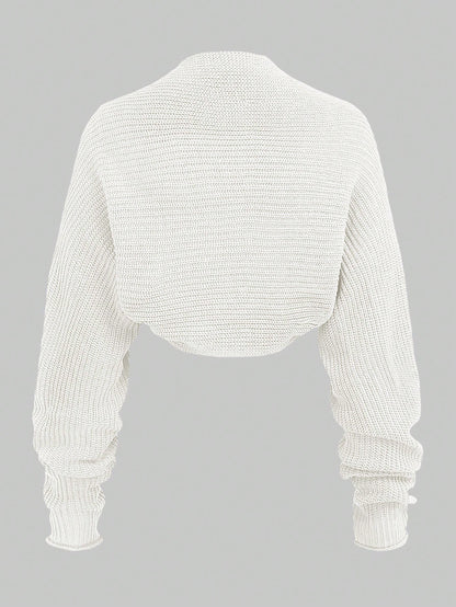 Girlism Teen Girls White/Cropped/Thick Knit Texture/Casual Lightweight Cardigan, Versatile, Suitable For Daily Wear, Sunprotection,In Fall/Winter