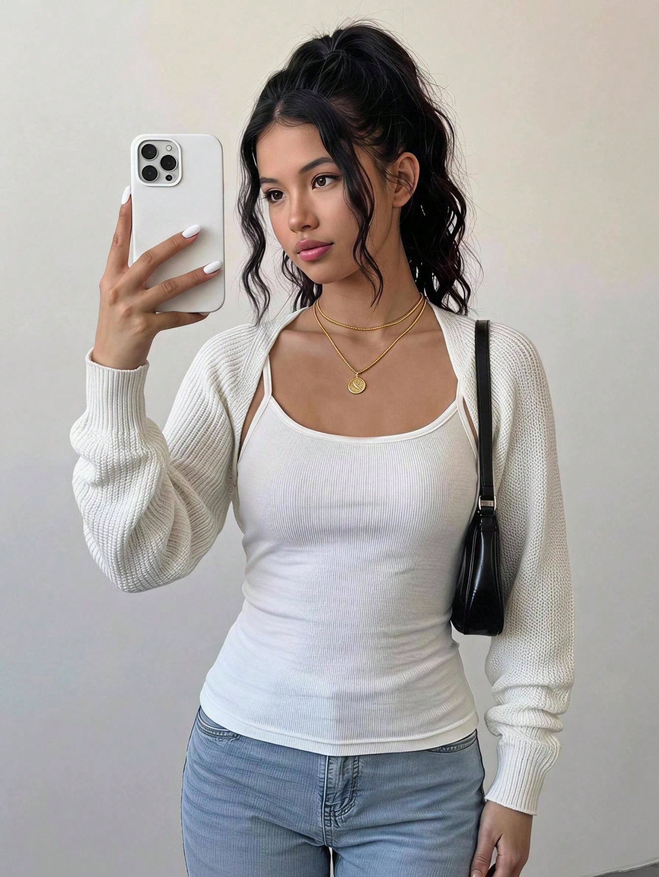 Girlism Teen Girls White/Cropped/Thick Knit Texture/Casual Lightweight Cardigan, Versatile, Suitable For Daily Wear, Sunprotection,In Fall/Winter