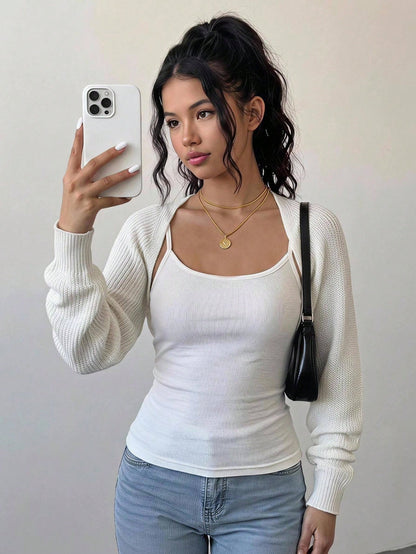 Girlism Teen Girls White/Cropped/Thick Knit Texture/Casual Lightweight Cardigan, Versatile, Suitable For Daily Wear, Sunprotection,In Fall/Winter